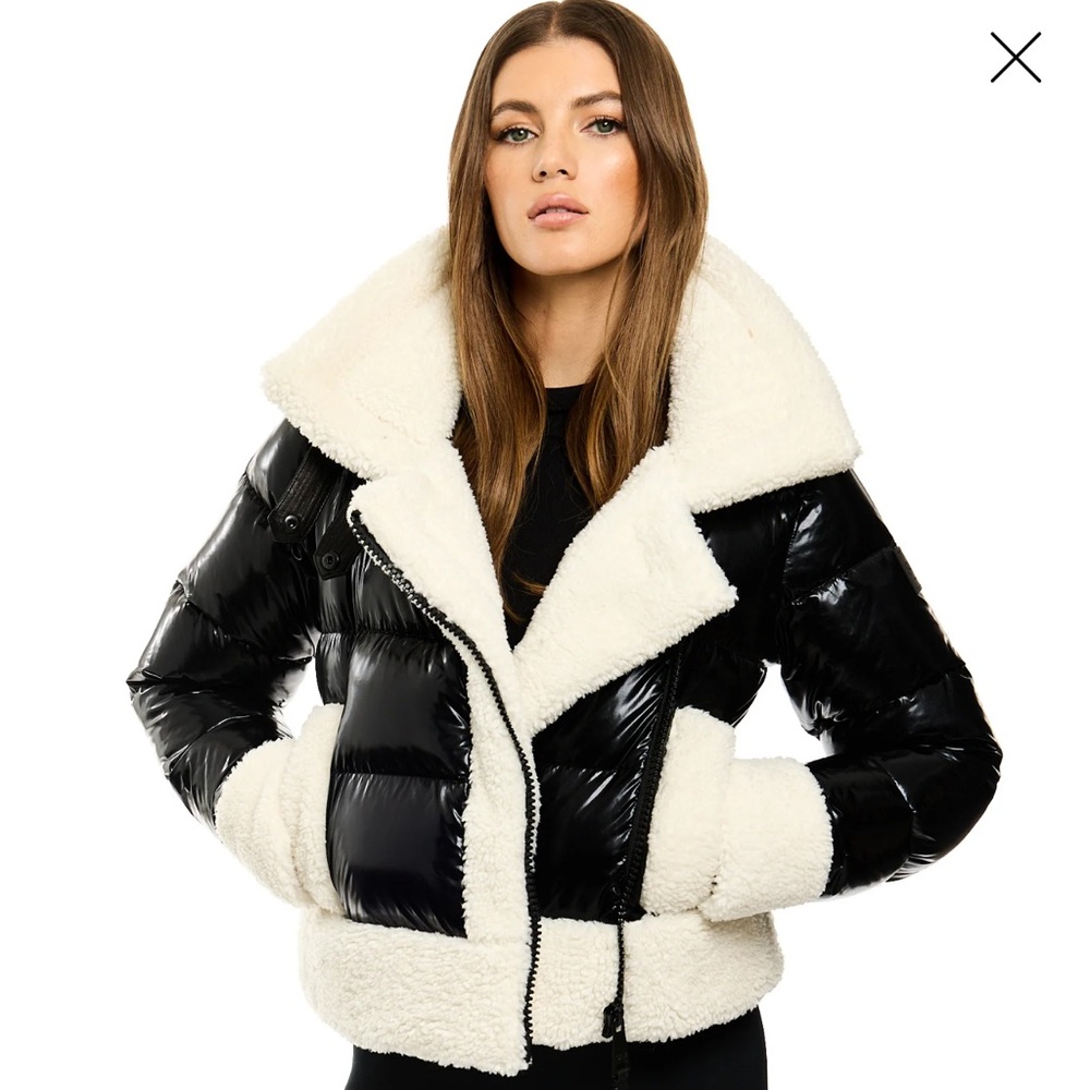 SAM. Glossy Black and Soft Cream Puffer Jacket